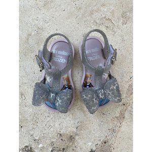 5 Mini Melissa Disney Frozen Silver Glitter Snowflake T-strap Sandals